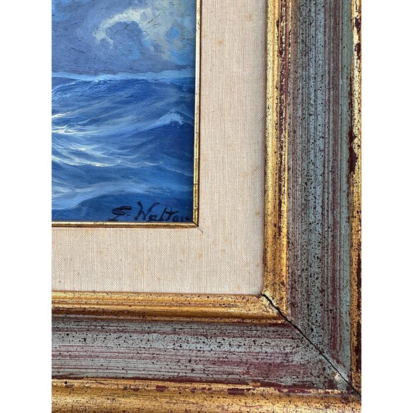 Vintage Signed Seascape Oil Painting by E. Walter | Ocean Waves | Coastal France - Picture 9 of 9